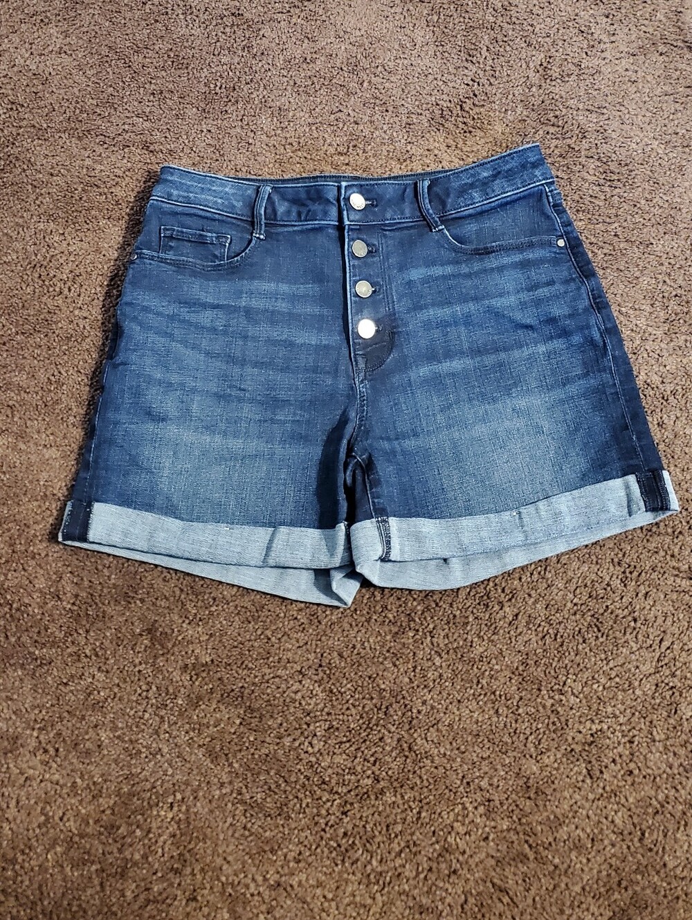 Nine West Dark Blue Button-Fly Rolled Hem Denim Shorts Size 12